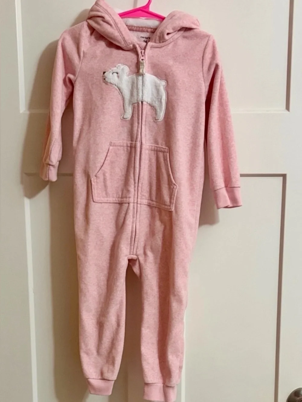 Carter's soft Pink Fleece Hooded jumpsuit